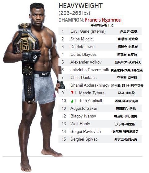 UFC各量级最新排名 2021.11.03更新