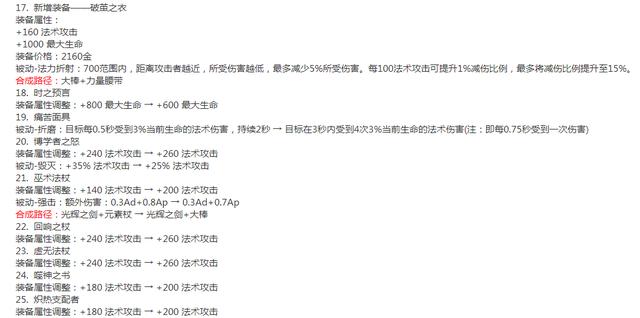 王者荣耀S26赛季：大批装备调整，肉装加强/法装削弱，粉刀重做