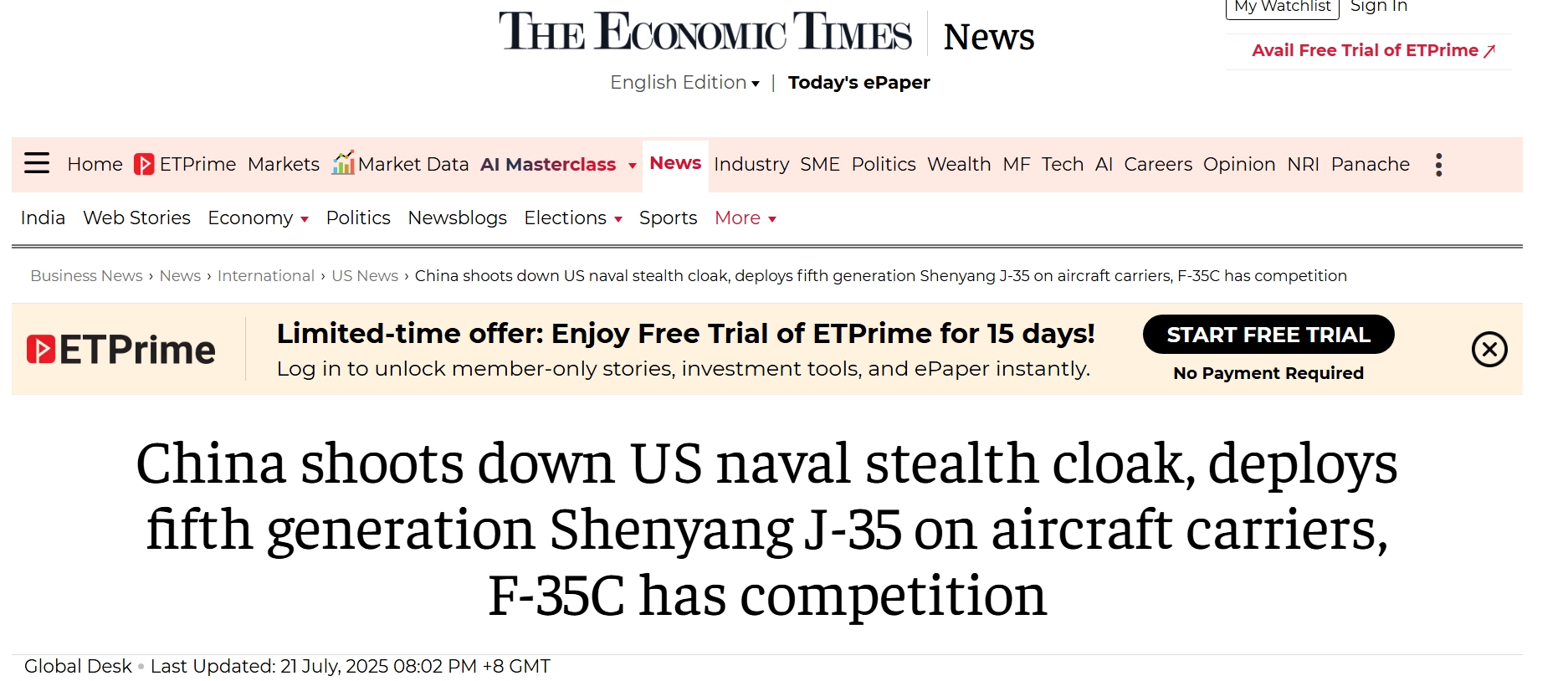 “中国击破美国海军隐身优势”，印媒称歼35将使004航母战力倍增 (http://www.armanice.com/) 体育 第2张