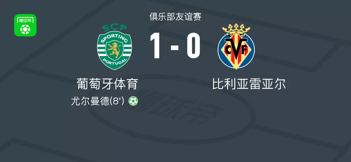 葡萄牙体育1-0比利亚雷亚尔，尤尔曼德点射制胜