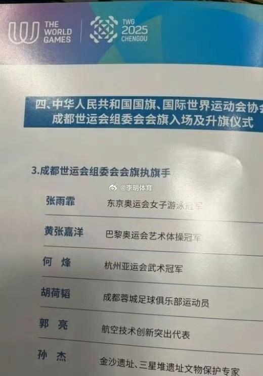荣耀，张雨霏、胡荷韬等人将担任成都世运会开幕式执旗手 (http://www.smallgear.cn/) 体育 第1张