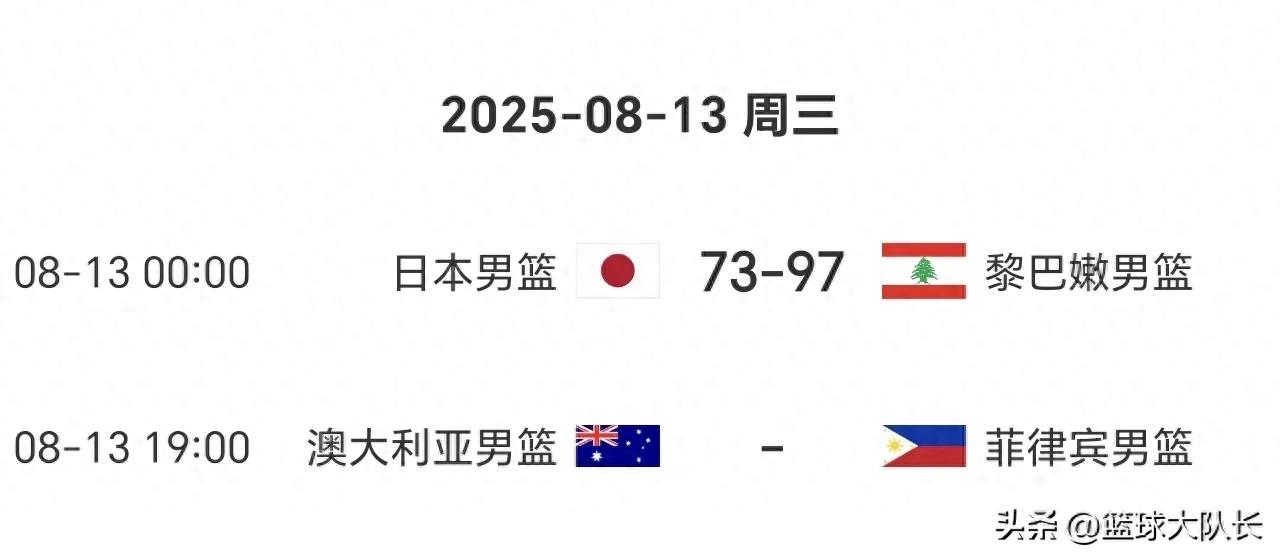 男篮亚洲杯8月13日赛程：澳大利亚vs菲律宾，日本爆冷无缘8强打脸 (http://www.zjmmc.cn/) hsti 第1张