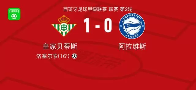 皇家贝蒂斯1-0阿拉维斯，洛塞尔索一剑封喉