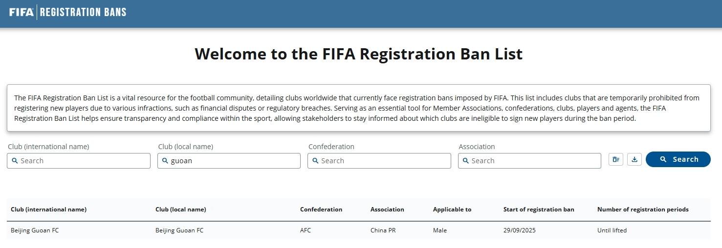FIFA官方：国安收到转会注册禁令，处罚期为无限期，直至解决 (http://www.busunion.cn/) 体育 第1张