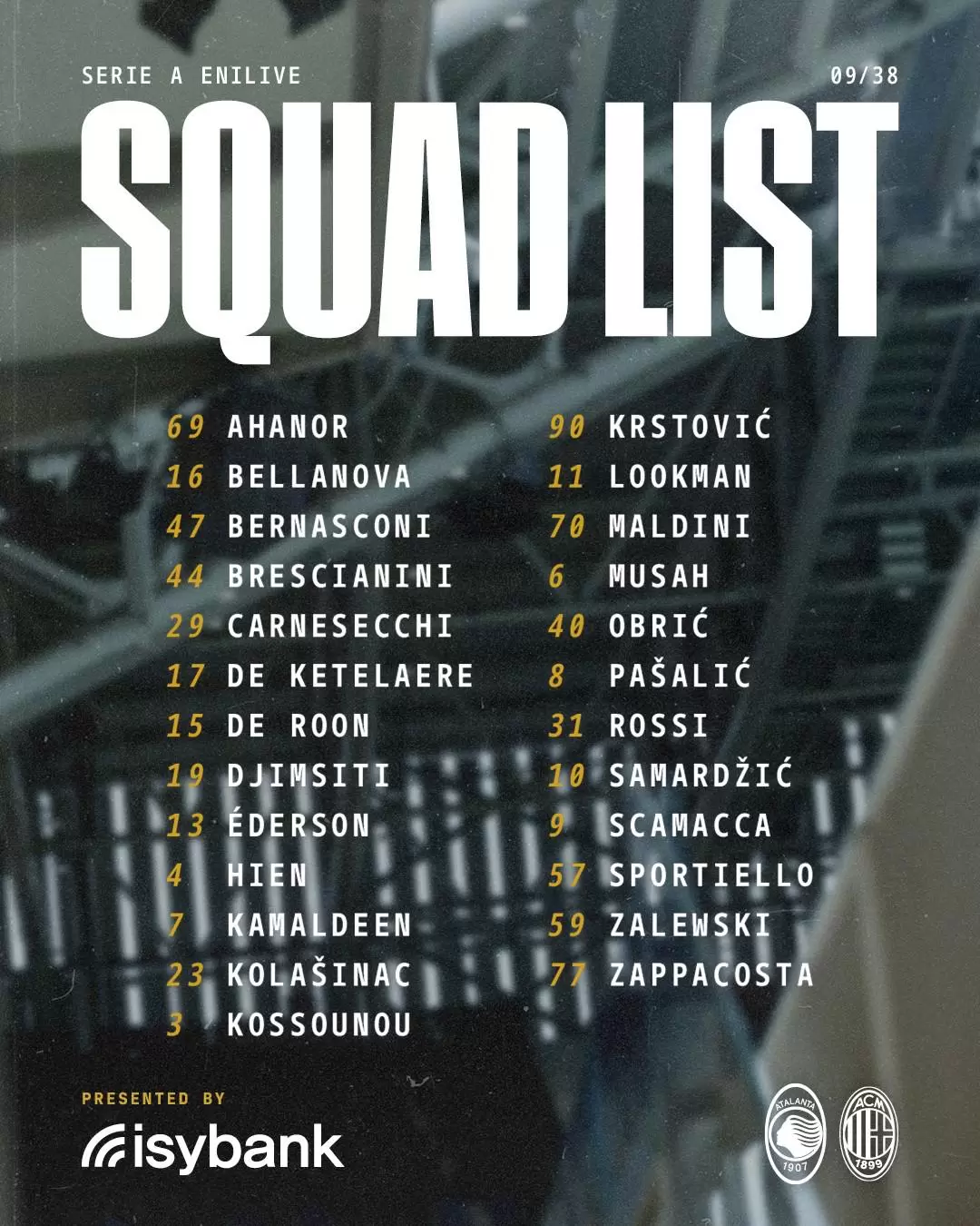 亚特兰大战米兰大名单:CDK、穆萨、丹尼尔-马尔蒂尼在列 亚特兰大战米兰大名单:CDK、穆萨、丹尼尔-马尔蒂尼在列