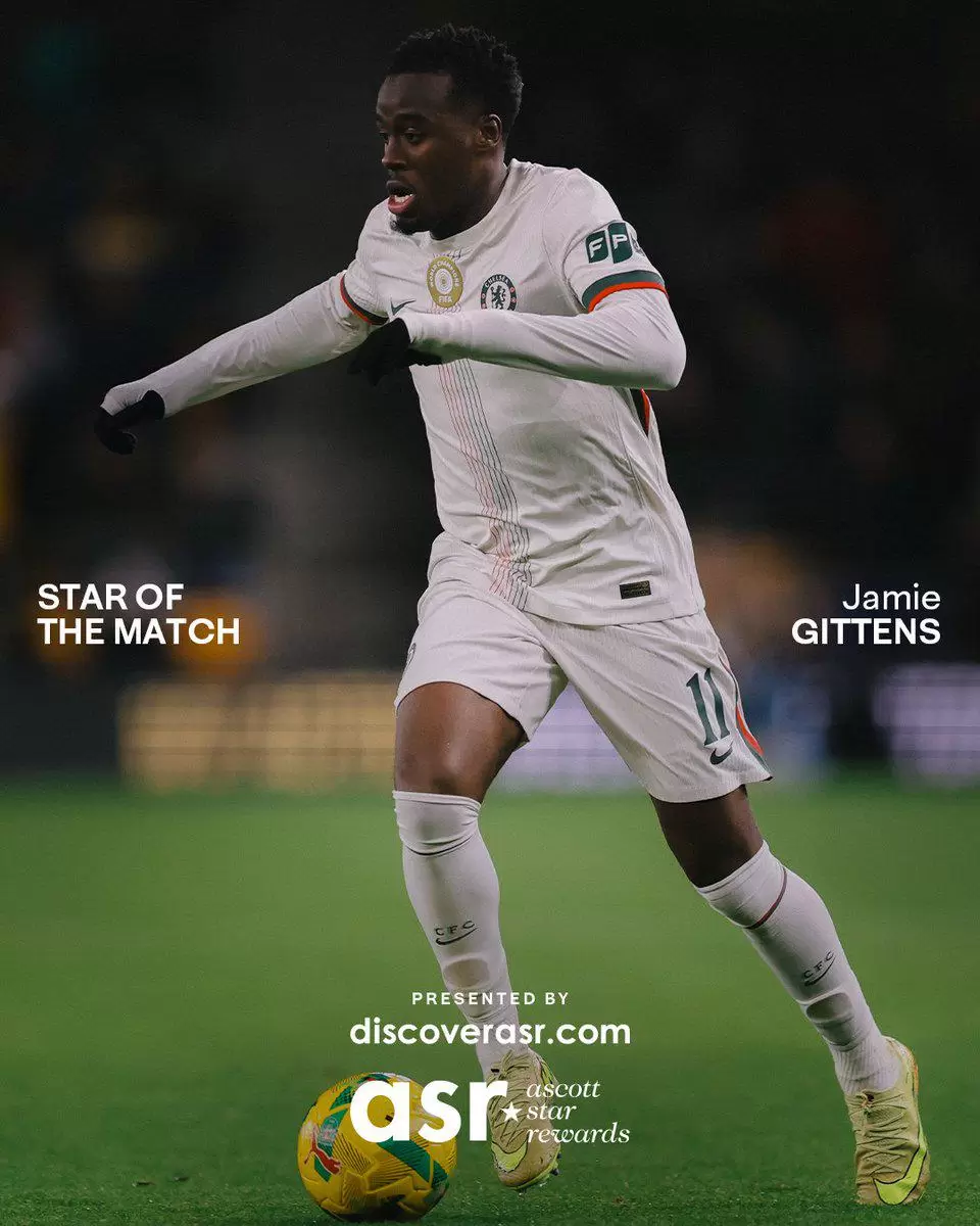 1球2助，吉滕斯当选与狼队一役切尔西队内最佳球员