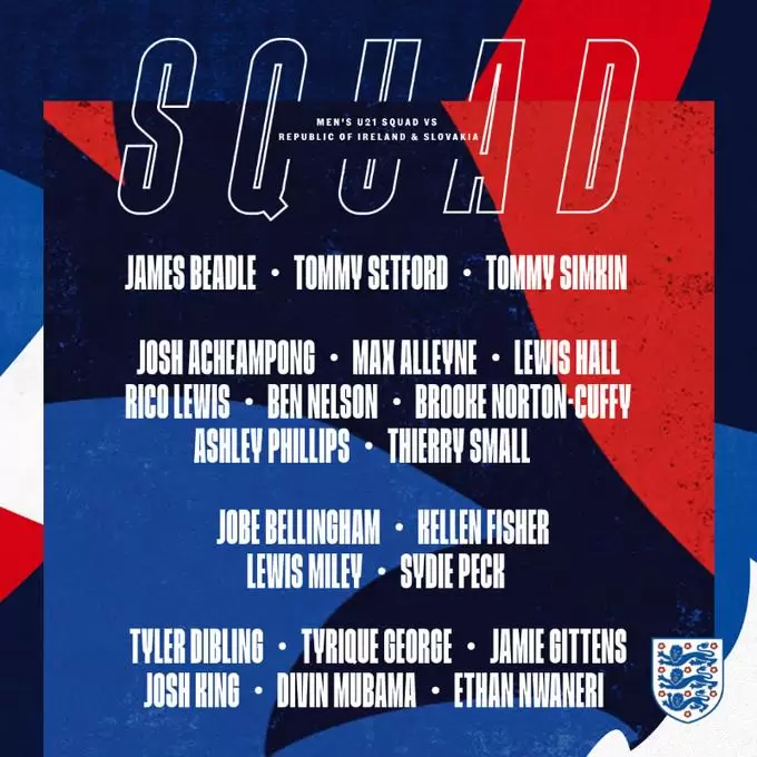 英格兰U21队11月大名单:里科-刘易斯、小贝林、吉滕斯入选 英格兰U21队11月大名单:里科-刘易斯、小贝林、吉滕斯入选