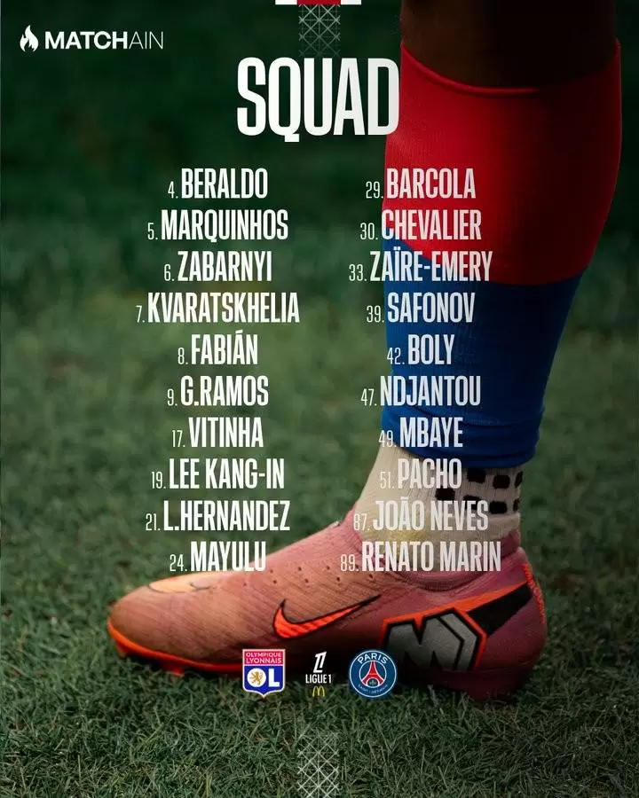 巴黎客战里昂大名单:登贝莱等4人伤缺,16岁后卫博利入选 巴黎客战里昂大名单:登贝莱等4人伤缺,16岁后卫博利入选