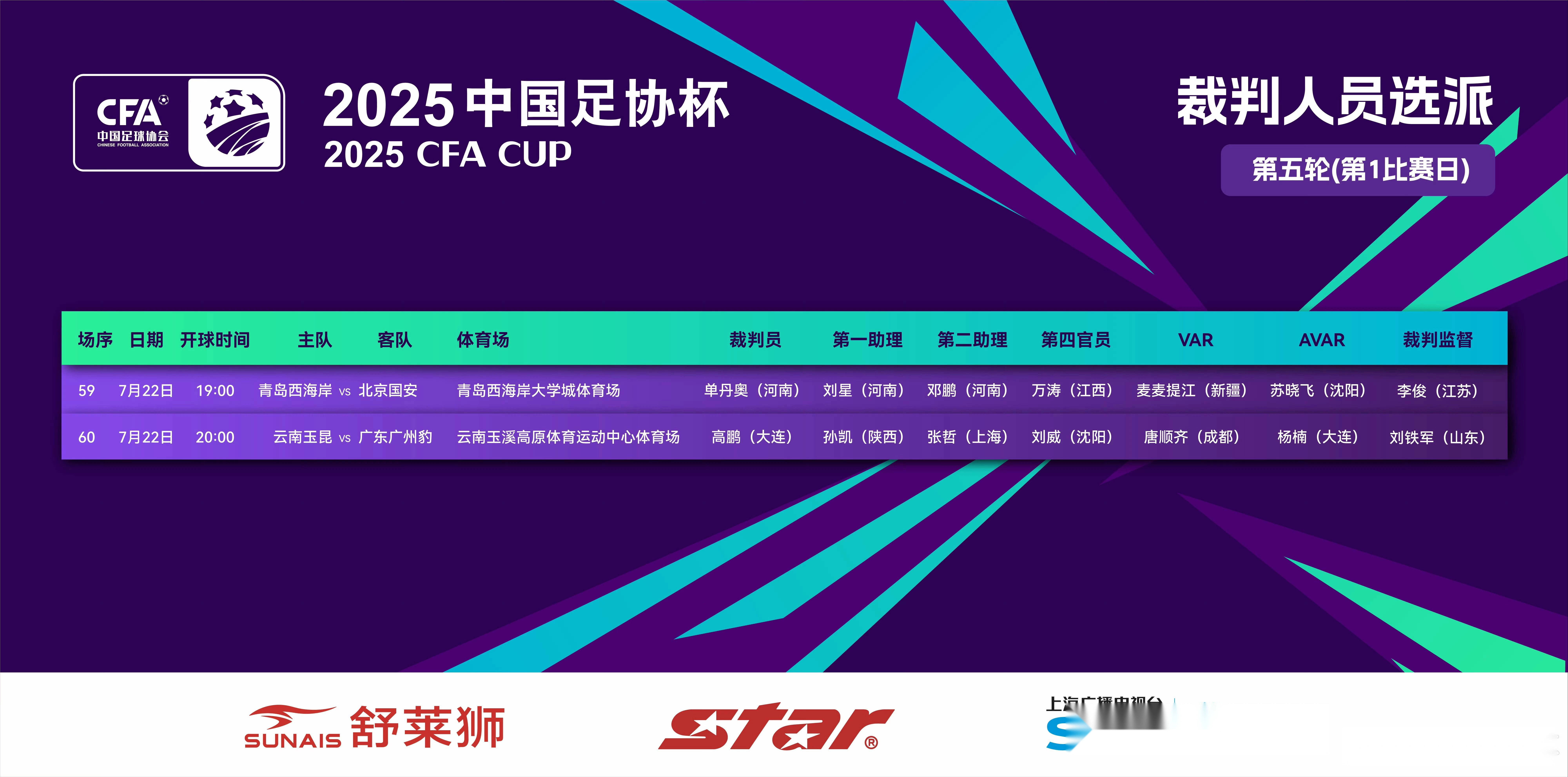 今日足协杯裁判：单丹奥执法西海岸vs国安，麦麦提江担任VAR