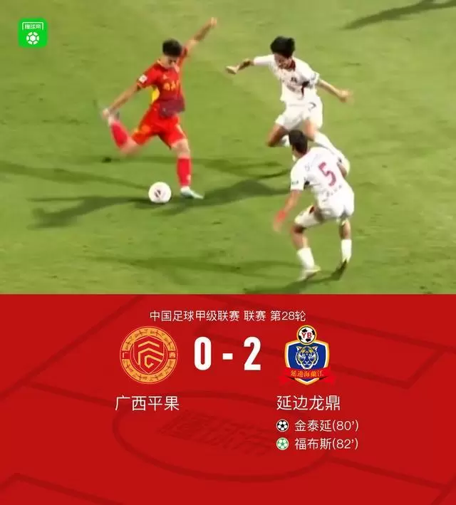 延边龙鼎2-0广西平果,金泰延建功,福布斯锁定胜局 延边龙鼎2-0广西平果,金泰延建功,福布斯锁定胜局