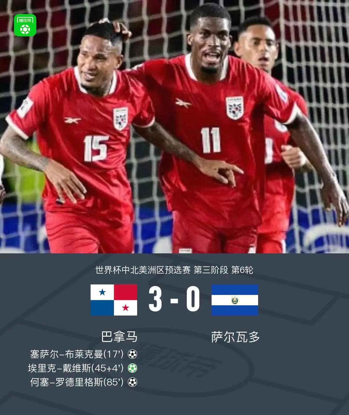 巴拿马3-0萨尔瓦多晋级美加墨世界杯，布莱克曼、埃里克-戴维斯建功